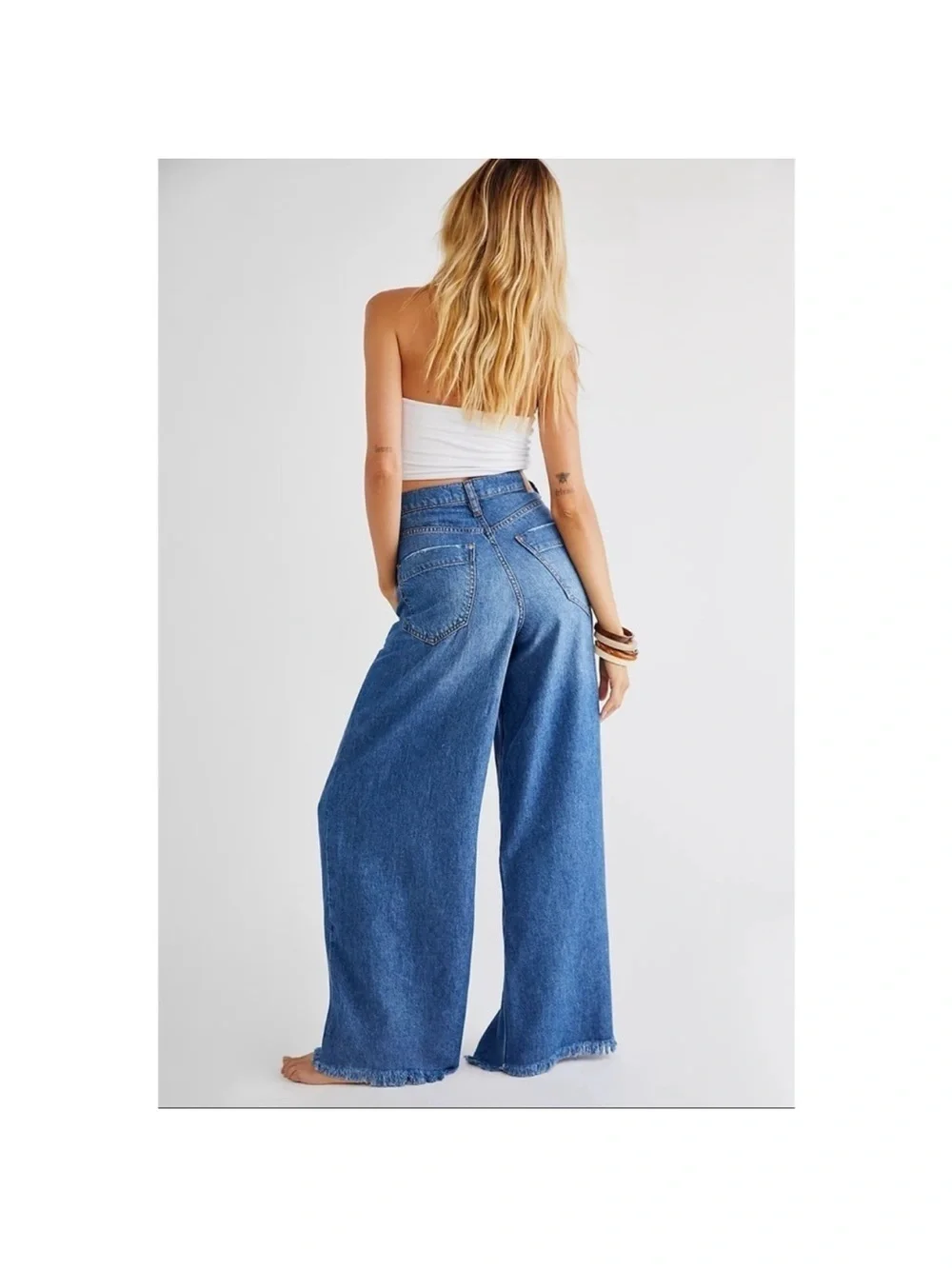 Free People Old West Slouchy Wide Leg Jeans Blue 24 SHORT